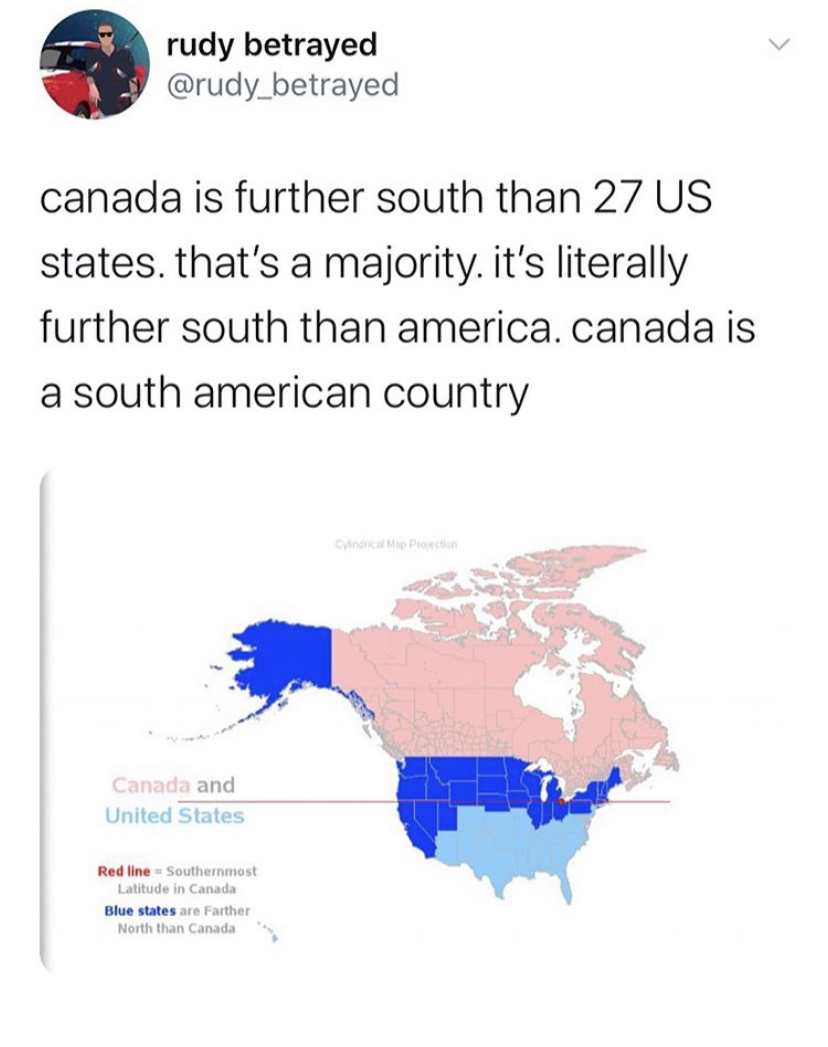 canada is further south than 27 us states meme