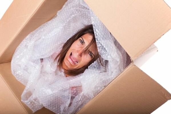 WTF stock photos woman crying about bubble wrap