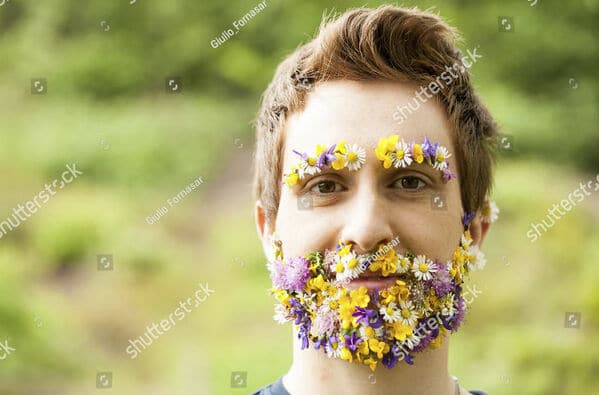 beard flower man WTF stock photos