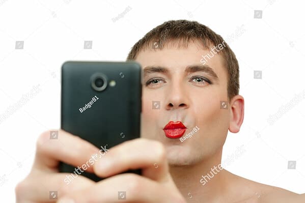 selfie man in lipstick WTF stock photos