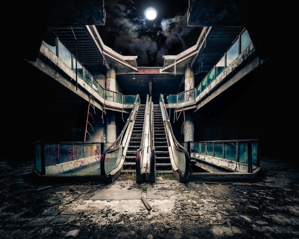 adults share what scared them as kids, scary photos, escalator in an abandoned mall