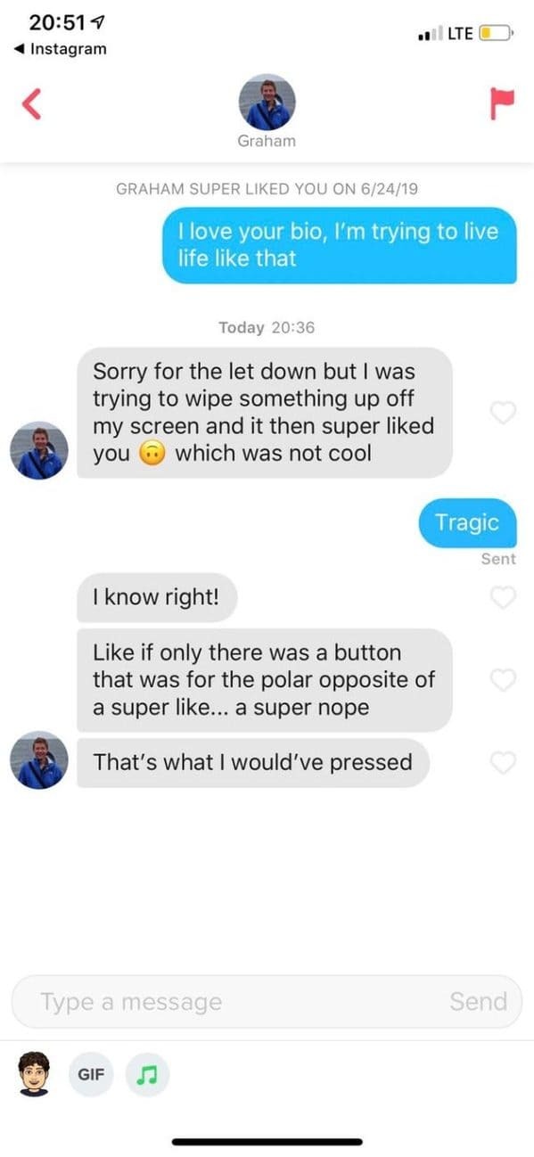 rejection from guy on Tinder saying he was wiping something off his phone when he said he superliked someone, cringy, That awkward moment, best secondhand awkwardness 2020, embarrassing moments 2020, sad funny true stories, rejections