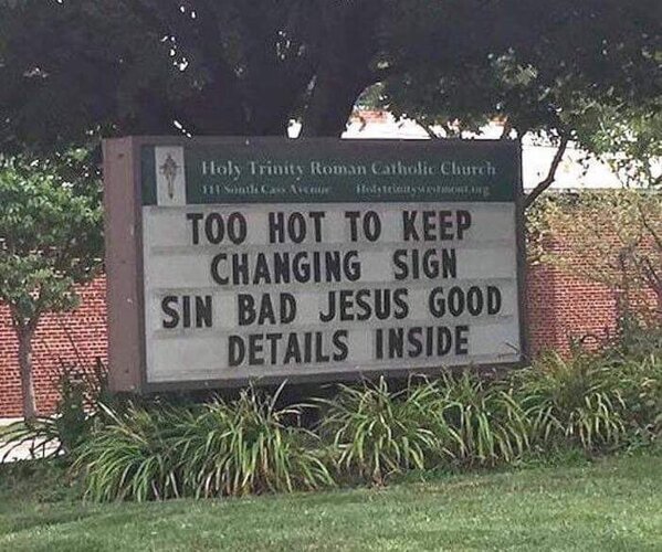 Funny church signs, humorous signs, jokes about god and church, clean humor