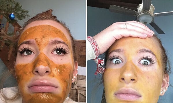 woman with a beauty mask, another photo of her face stained, funny people having a worse day, well that sucks