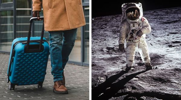 astronaut on moon, luggage with wheels blue, Things that are older than you thought, facts about early inventions, interesting facts about every day objects