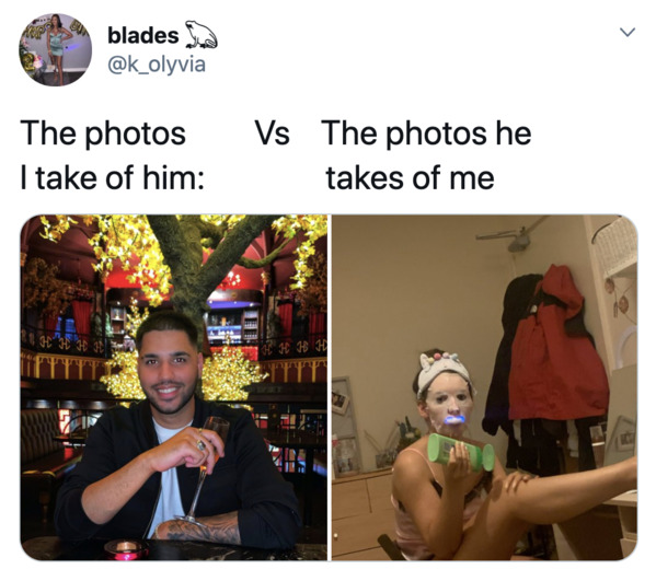 Boyfriends take pictures of girlfriends, twitter, tweets, Pics I take of my boyfriend vs pics he takes of me, funny bad photos taken by boyfriends