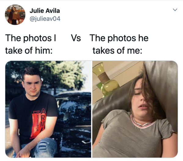 Boyfriends take pictures of girlfriends, twitter, tweets, Pics I take of my boyfriend vs pics he takes of me, funny bad photos taken by boyfriends