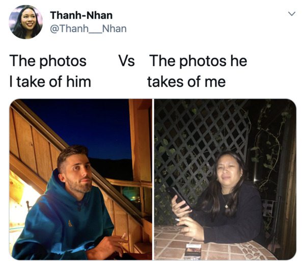 Boyfriends take pictures of girlfriends, twitter, tweets, Pics I take of my boyfriend vs pics he takes of me, funny bad photos taken by boyfriends