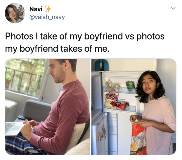 Boyfriends take pictures of girlfriends, twitter, tweets, Pics I take of my boyfriend vs pics he takes of me, funny bad photos taken by boyfriends