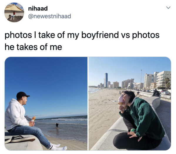 Boyfriends take pictures of girlfriends, twitter, tweets, Pics I take of my boyfriend vs pics he takes of me, funny bad photos taken by boyfriends