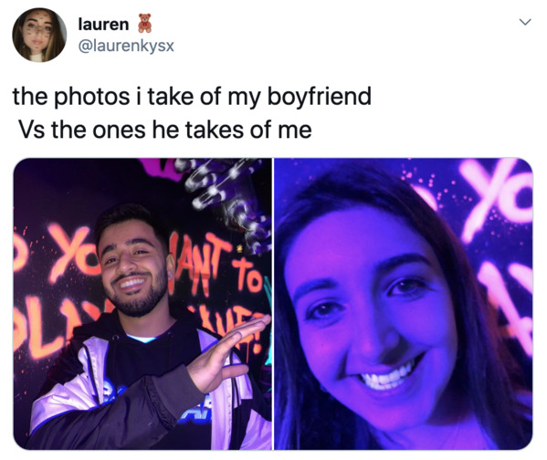 Boyfriends take pictures of girlfriends, twitter, tweets, Pics I take of my boyfriend vs pics he takes of me, funny bad photos taken by boyfriends