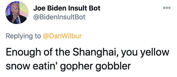 Joe Biden insult generator, funny insult twitter bot, president Joe Biden, insulting tweets, funny roast jokes, twitter bots