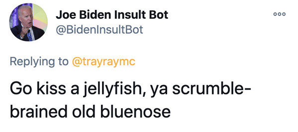 Joe Biden insult generator, funny insult twitter bot, president Joe Biden, insulting tweets, funny roast jokes, twitter bots