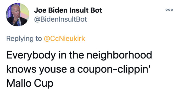 Joe Biden insult generator, funny insult twitter bot, president Joe Biden, insulting tweets, funny roast jokes, twitter bots