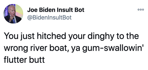 Joe Biden insult generator, funny insult twitter bot, president Joe Biden, insulting tweets, funny roast jokes, twitter bots