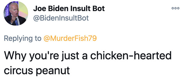 Joe Biden insult generator, funny insult twitter bot, president Joe Biden, insulting tweets, funny roast jokes, twitter bots