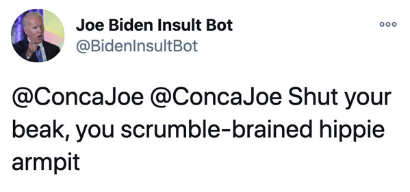 Joe Biden insult generator, funny insult twitter bot, president Joe Biden, insulting tweets, funny roast jokes, twitter bots