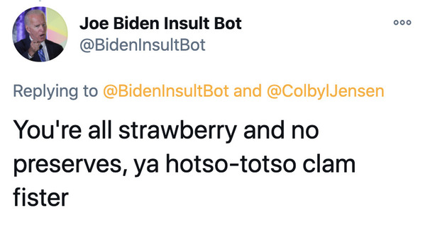 Joe Biden insult generator, funny insult twitter bot, president Joe Biden, insulting tweets, funny roast jokes, twitter bots