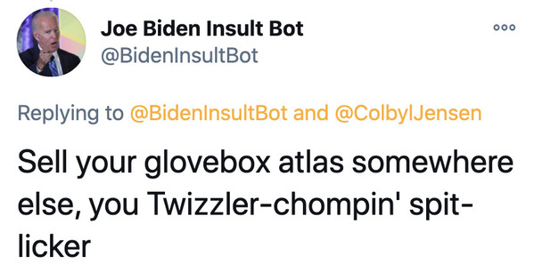 Joe Biden insult generator, funny insult twitter bot, president Joe Biden, insulting tweets, funny roast jokes, twitter bots