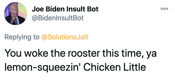 Joe Biden insult generator, funny insult twitter bot, president Joe Biden, insulting tweets, funny roast jokes, twitter bots