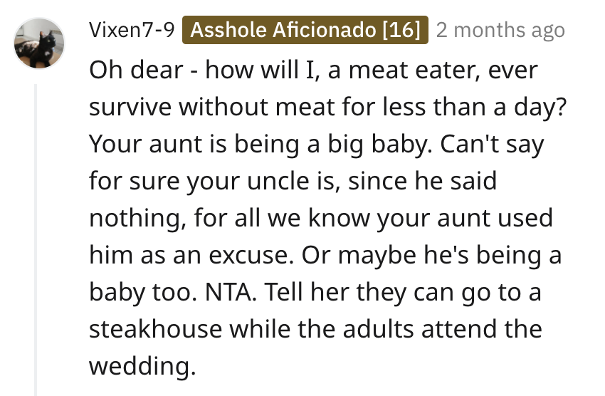 AITA Vegan wedding, picky eater uncle story, wedding horror stories, reddit am I the asshole post, funny wedding planning story, vegans, meat eaters, rude wedding guests, nta, not the asshole