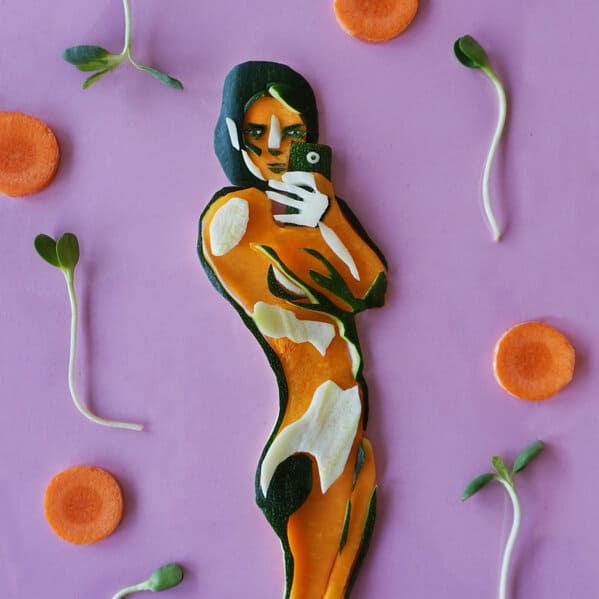 Food porn, body positivity, art, everyday objects, painting, sketches, cool art, jolita vaitkute, funny naked photos with vegetables and fruit, food made into art, artist makes food into sexy art