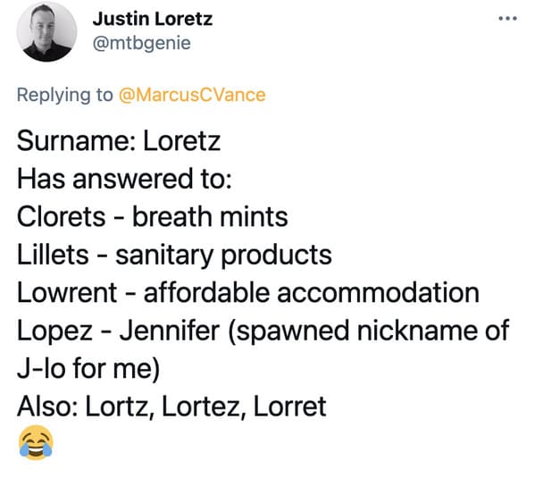 Problems with your own first name, weird names, easy to pronounce names, getting name wrong, forgetting name, strange real names, stories of problems with own name, twitter, tweets, funny stories