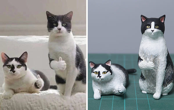 Funny Animal sculpture recreations, Japanese artists remakes cat photos as statues, hilarious animal pics, great gift ideas, remakes of animal pictures in ceramic form, twitter, meetissai