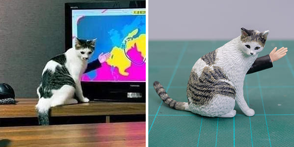 Funny Animal sculpture recreations, Japanese artists remakes cat photos as statues, hilarious animal pics, great gift ideas, remakes of animal pictures in ceramic form, twitter, meetissai