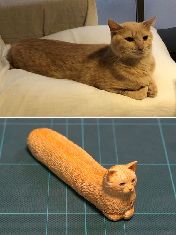 Funny Animal sculpture recreations, Japanese artists remakes cat photos as statues, hilarious animal pics, great gift ideas, remakes of animal pictures in ceramic form, twitter, meetissai