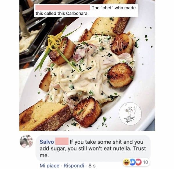 Italians getting mad at food, hilarious comments about bad cooking, Italian comments roasting food, bad Italian food, do not make pasta like that, mean people on the internet, funny pics of food