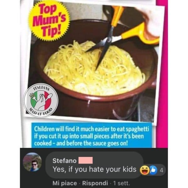 Italians getting mad at food, hilarious comments about bad cooking, Italian comments roasting food, bad Italian food, do not make pasta like that, mean people on the internet, funny pics of food