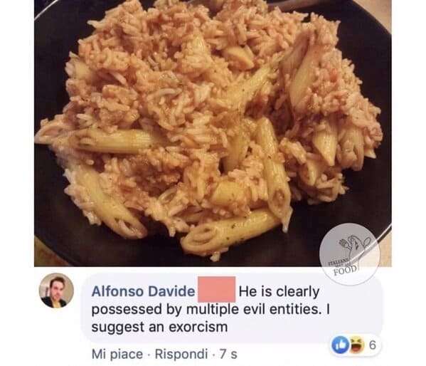 Italians getting mad at food, hilarious comments about bad cooking, Italian comments roasting food, bad Italian food, do not make pasta like that, mean people on the internet, funny pics of food