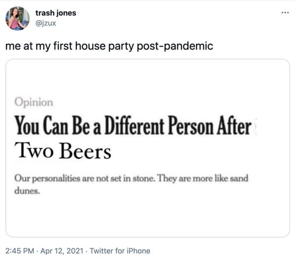 You can be a different person after the pandemic memes, funny tweets about changing personalities, split personality, funny jokes about NY Times Op ed, twitter game, challenge, NYT opinion section jokes, COVID