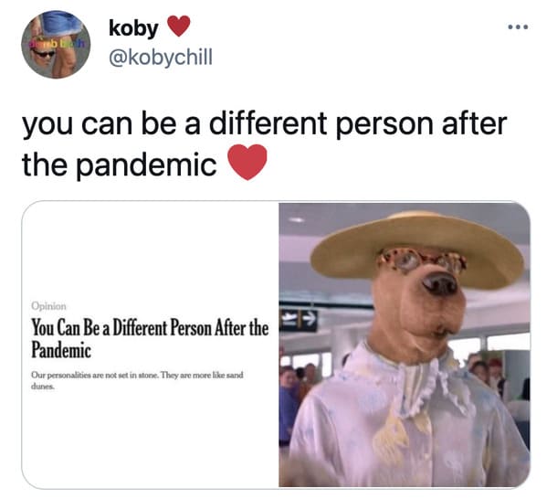 You can be a different person after the pandemic memes, funny tweets about changing personalities, split personality, funny jokes about NY Times Op ed, twitter game, challenge, NYT opinion section jokes, COVID