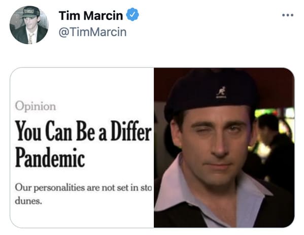 You can be a different person after the pandemic memes, funny tweets about changing personalities, split personality, funny jokes about NY Times Op ed, twitter game, challenge, NYT opinion section jokes, COVID