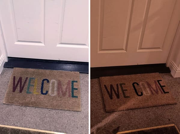 Funny doormats, funny pics from houseguests, r funny, reddit, jokes, dog jokes, weird signs, houseguests not feeling welcome, hilarious signs outside house, lol