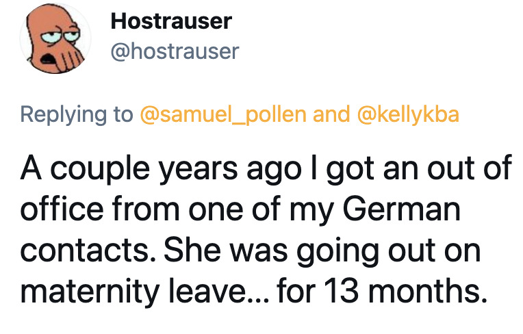 Americans discuss work ethic in other countries, America vacation time issues, European countries out of office message, funny viral tweet about work ethics, Americans are overworked and underpaid