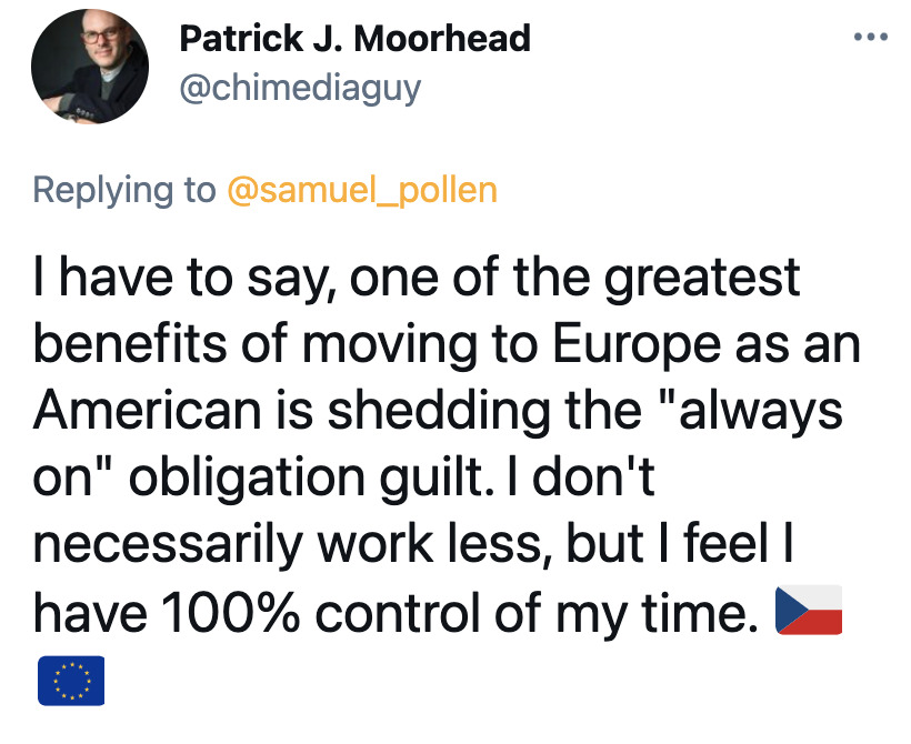 Americans discuss work ethic in other countries, America vacation time issues, European countries out of office message, funny viral tweet about work ethics, Americans are overworked and underpaid