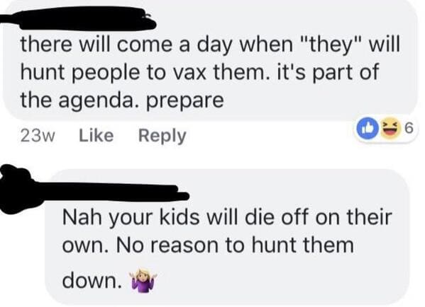 Anti-vaxxers destroyed by internet comments, funny vaccine comments, people who comment on anti vaxx moron posts, insane people on Facebook who won’t take the vaccine, funny takedowns of antivaxx people, reddit, funny pics