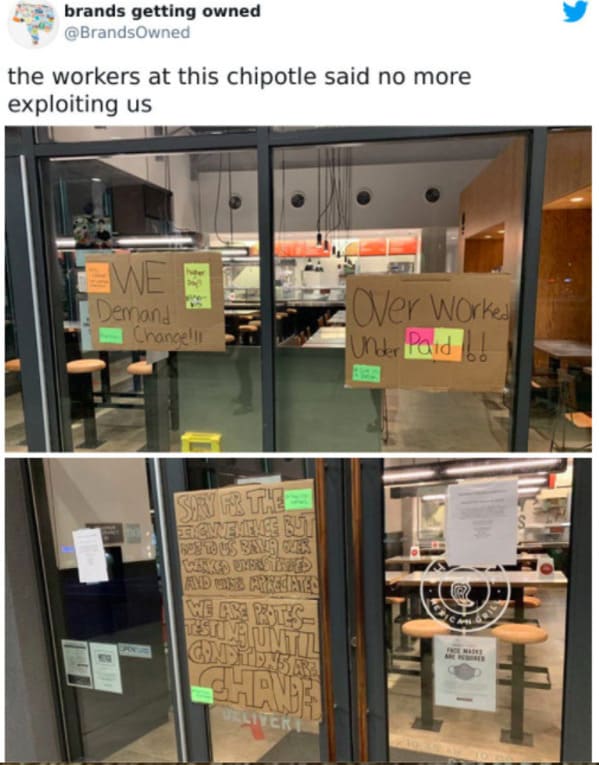 Employees make signs and memes about how nobody wants to work anymore, tweets about general strike, horrible bosses, bad boss passive aggressive signs, employers who suck, minimum wage, no one wants to work, we are closed signs, covid strike, funny memes