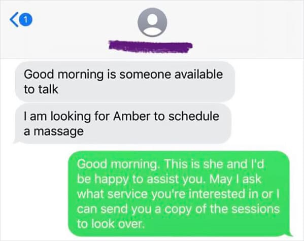 Guy shut down by masseuse for asking for happy ending texts, funny fails, dude embarrasses himself by asking for hand job from massage parlor, funny mean texts, cheater caught 