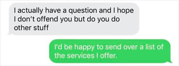 Guy shut down by masseuse for asking for happy ending texts, funny fails, dude embarrasses himself by asking for hand job from massage parlor, funny mean texts, cheater caught 