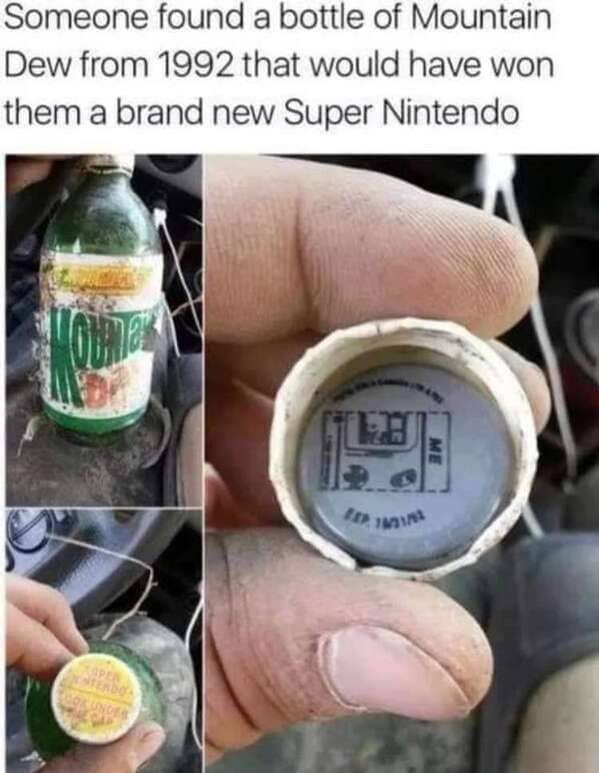 winning cap of mountain dew with snes underneath, Never tell me the odds, r nevertellmetheodds, reddit, funny pics, impossible moments caught on camera, things that actually happened against all odds, weird, cool, perspective