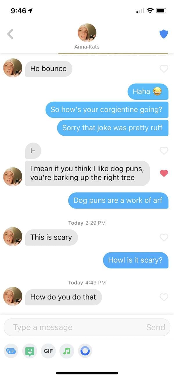 Puns on tinder that actually worked, funny dating app conversations, screenshots of tinder messages, funny weird tinder name puns, dad jokes