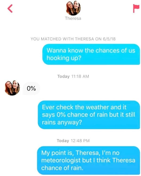 Puns on tinder that actually worked, funny dating app conversations, screenshots of tinder messages, funny weird tinder name puns, dad jokes