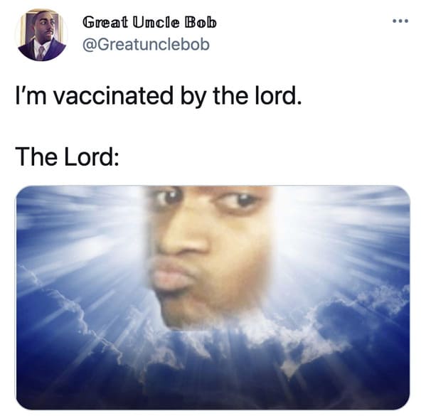 Vaccinated by the lord card, viral tweet about fake vaccine proof, vaccine from god, protected by Jesus, roasting christians, funny pics