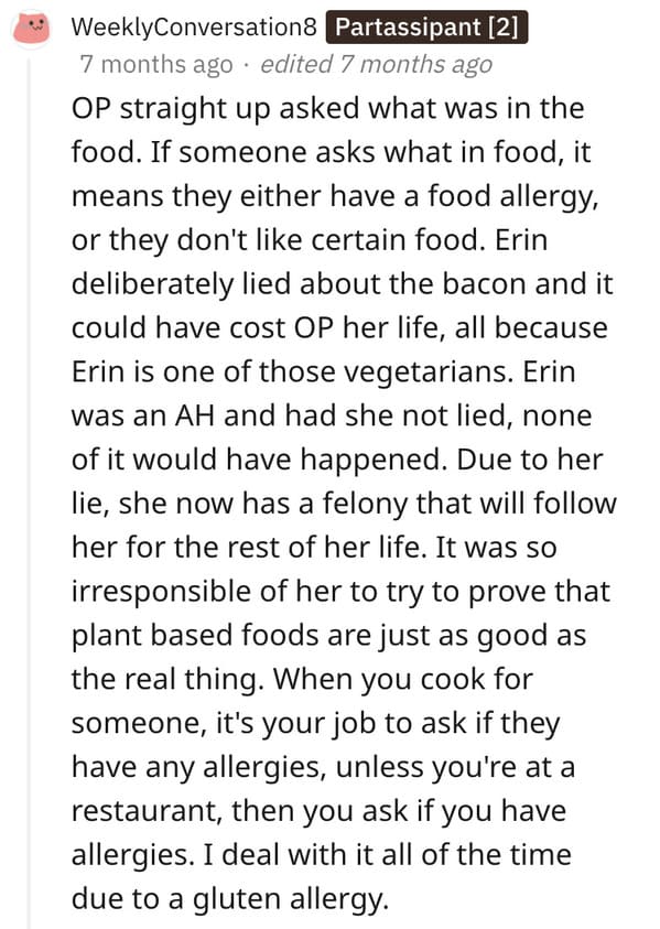 Vegan roommate sued story, cooked vegan food and poisoned roommate, allergies, AITA, Reddit, am I the asshole, felony charges for vegan food cooking