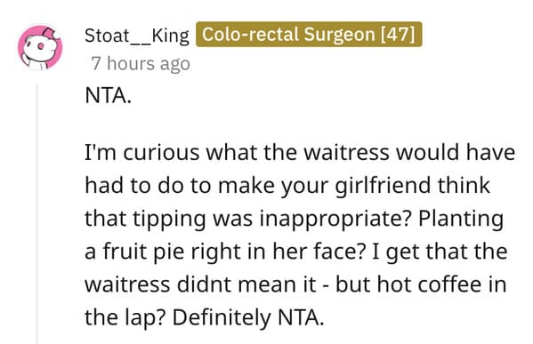 nta not the asshole, guy coffee spilled on crotch by waitress, reddit forum debate
