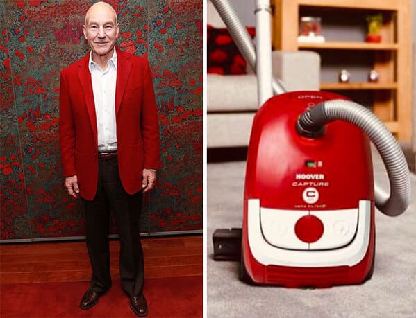 Funny twitter thread of Patrick Stewart as a vacuum cleaner, funny photos of sir Patrick Stewart, high fashion, viral tweets, Pandamoanimum